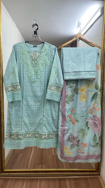 Pakistani Original Adan’s Libas Luxury Lawn Stitched 3 Pcs _ Mint 